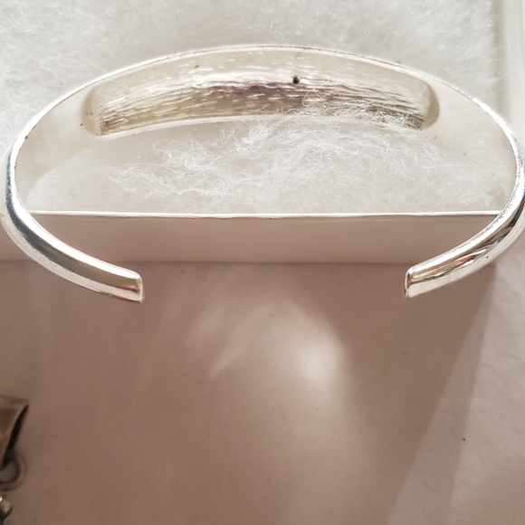 Silver Tone Bracelet Cuff Rhinestones Faux Malachite Pattern Domed - Picture 3 of 3